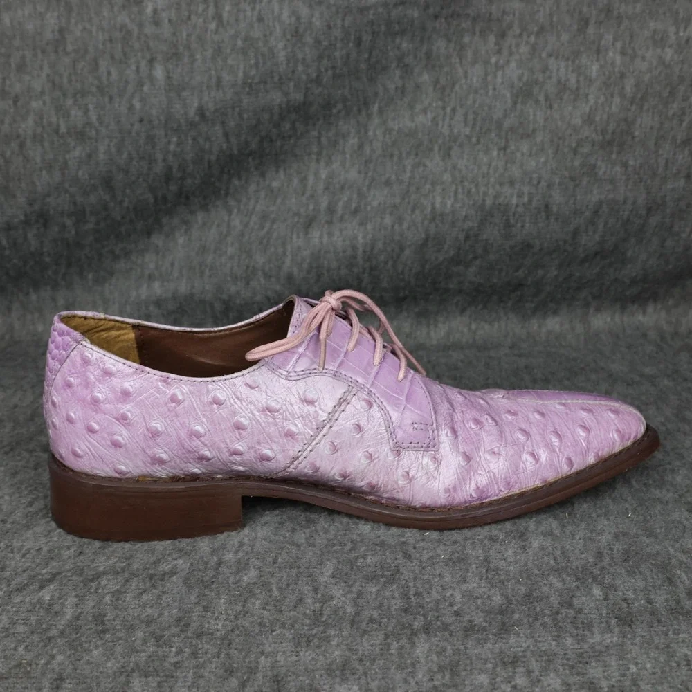 Stacy Adams Shoes Mens Size 7 Pink Leather Ostrich Square Cap Toe Dress Oxford